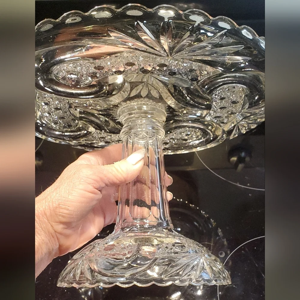West Virginia Glass Company No. 213 AKA Scroll Cane Band Cake Stand Circa 1895